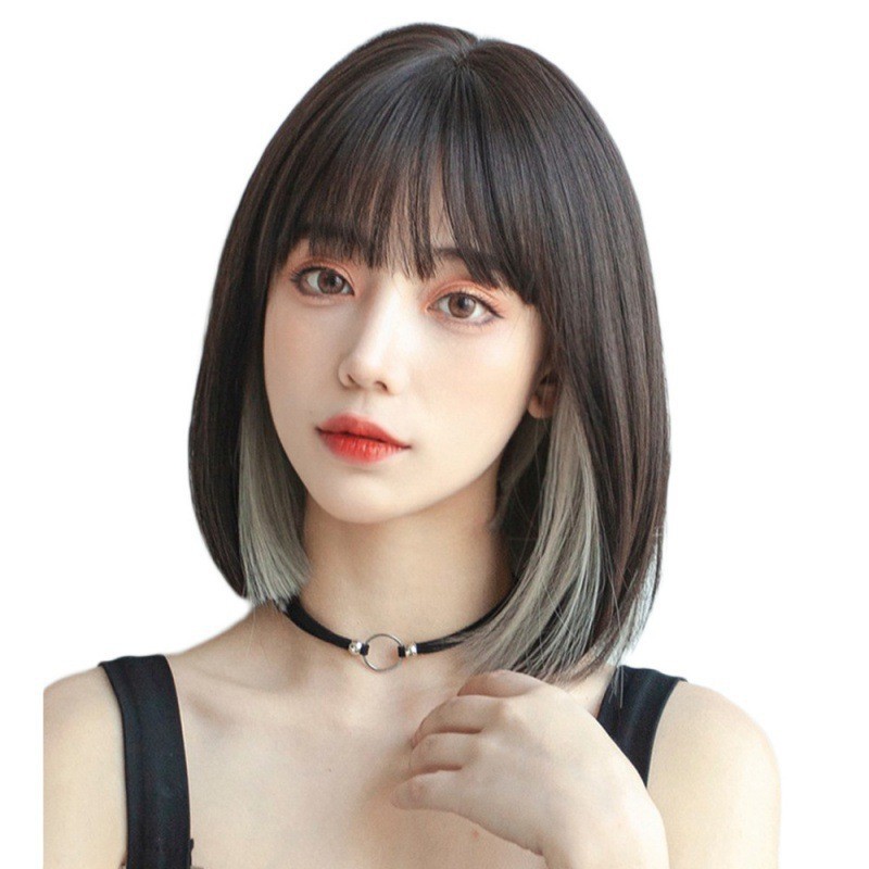 Peluca transfronteriza, peluca femenina, casco corto, casco completo, punta Bobo, simulación de cabello medio largo, cubierta de peluca lisa