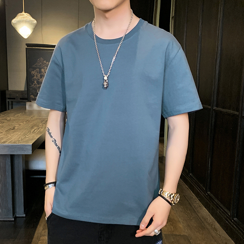 男士短袖t恤纯色打底衫潮流男装纯棉上衣服2022夏季潮牌纯白半袖|ru