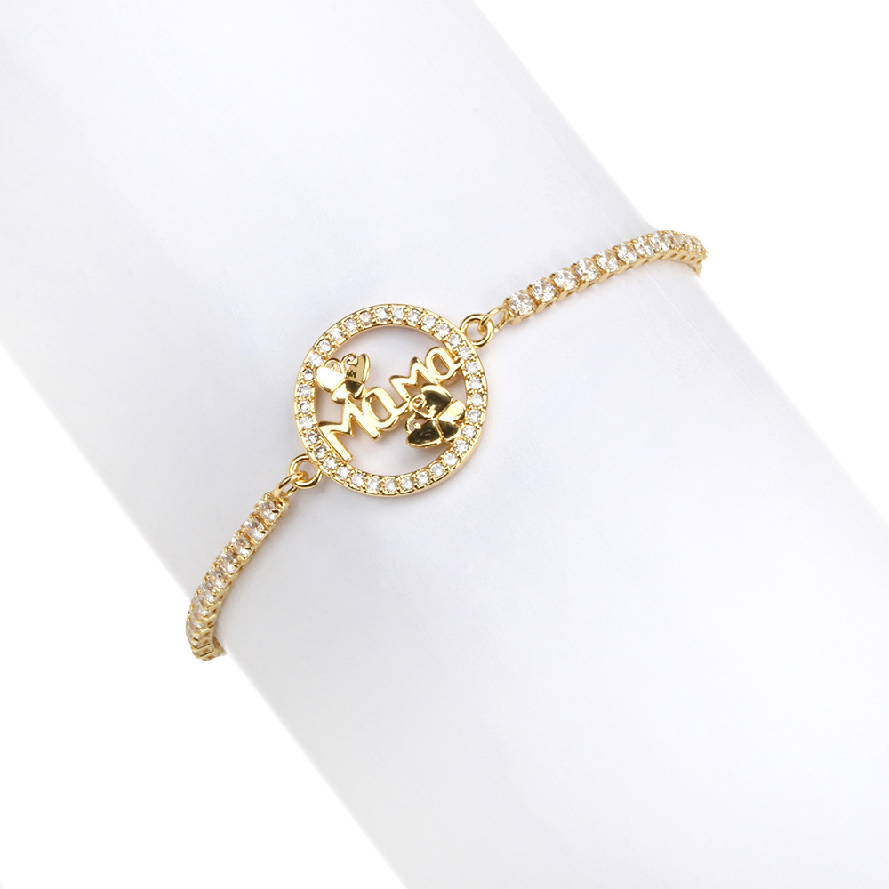 jewelry simple inlaid zircon letters adjustable stacking copper bracelet Motheru0027s Day gift