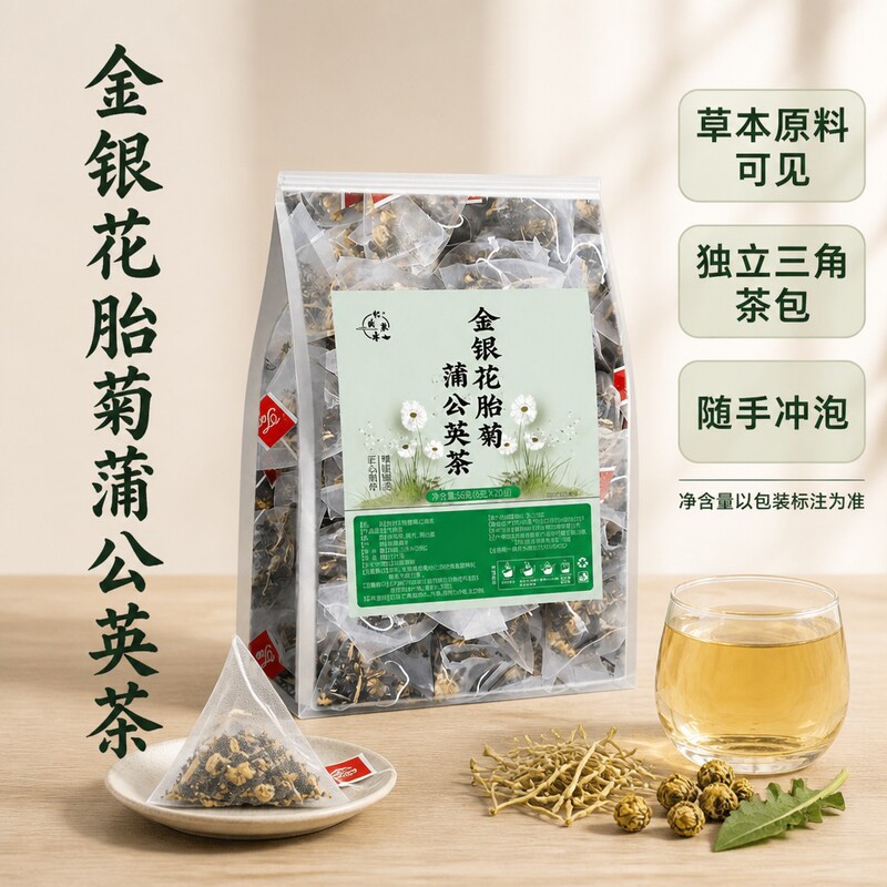 Factory Direct Sales of Honeysuckle, Chrysanthemum, and Dandelion Tea, Three-Flower Tea Combination, Tea Bags, Dropshipping Herbal Tea
