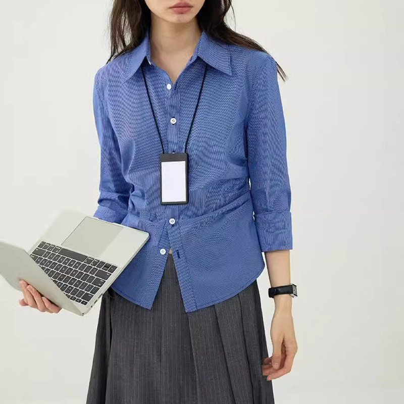 Fashionable Preparatory Student Retro Pleated Temperament Long Sleeve Shirt Women's Autumn Waist Slim Top Slim Fit