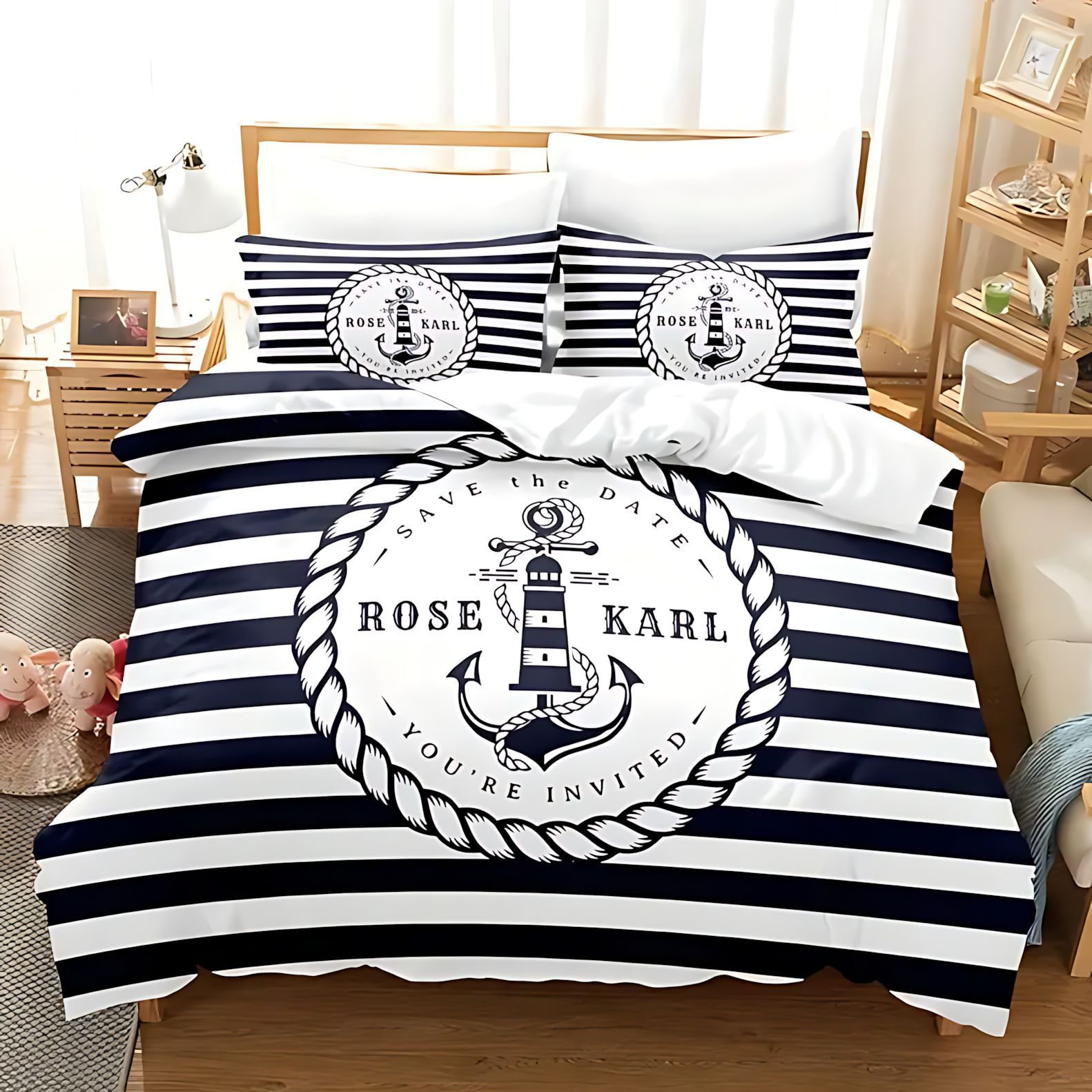 Amazon TEMU / JIT molido tema náutico brújula HD digital impresión kit de edredón para hacer