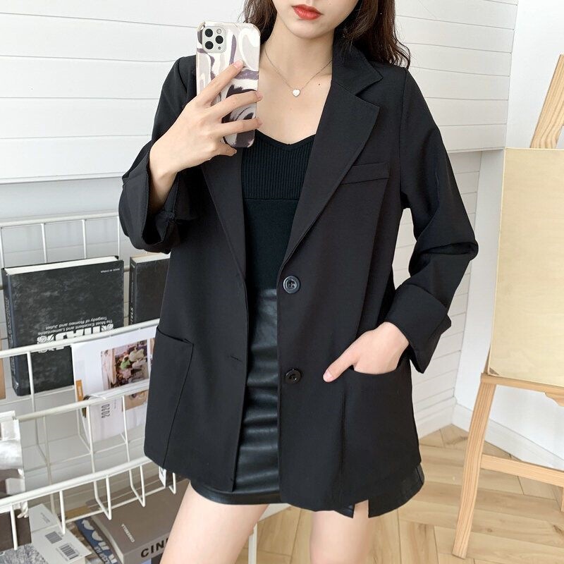 Spring Blazer for Petite Women, Popular among Female Students, Korean Style Loose-Fitting Versatile Black Blazer for Autumn and Winter Spring Blazer for Petite Women, Popular among Female Students, Korean Style Loose-Fitting Versatile Black Blazer for Autumn and Winter