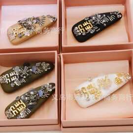 新款miu珠花金属欧美缪女生刘海夹边夹侧边夹重工发饰批发