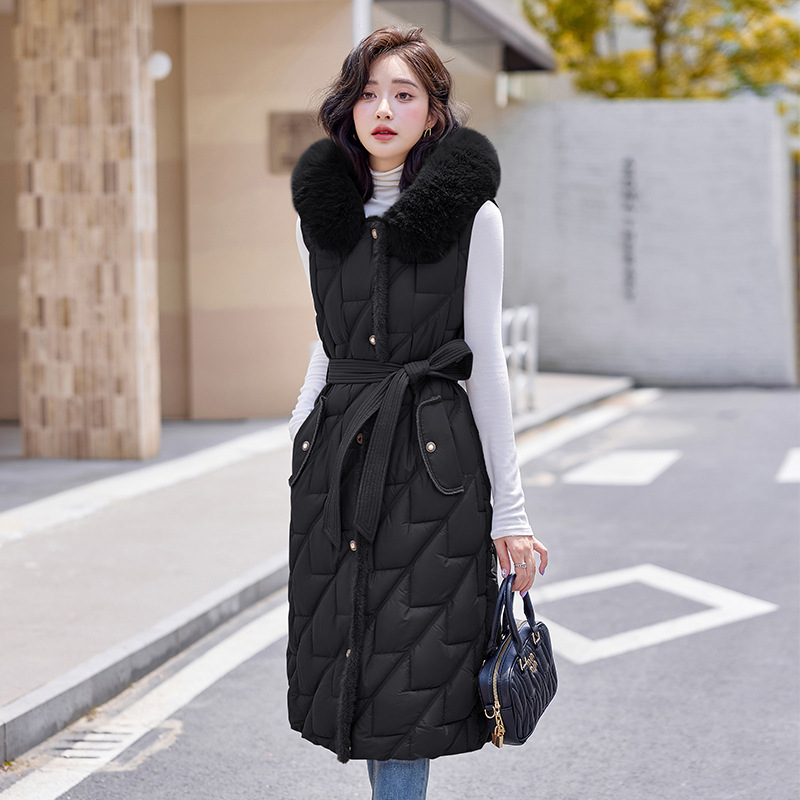 Chaleco de algodón de plumón para mujeres 2024 invierno estilo coreano engrosado con capuzas de cabello de cabello de cabello de hombros chaleco chaqueta image 7