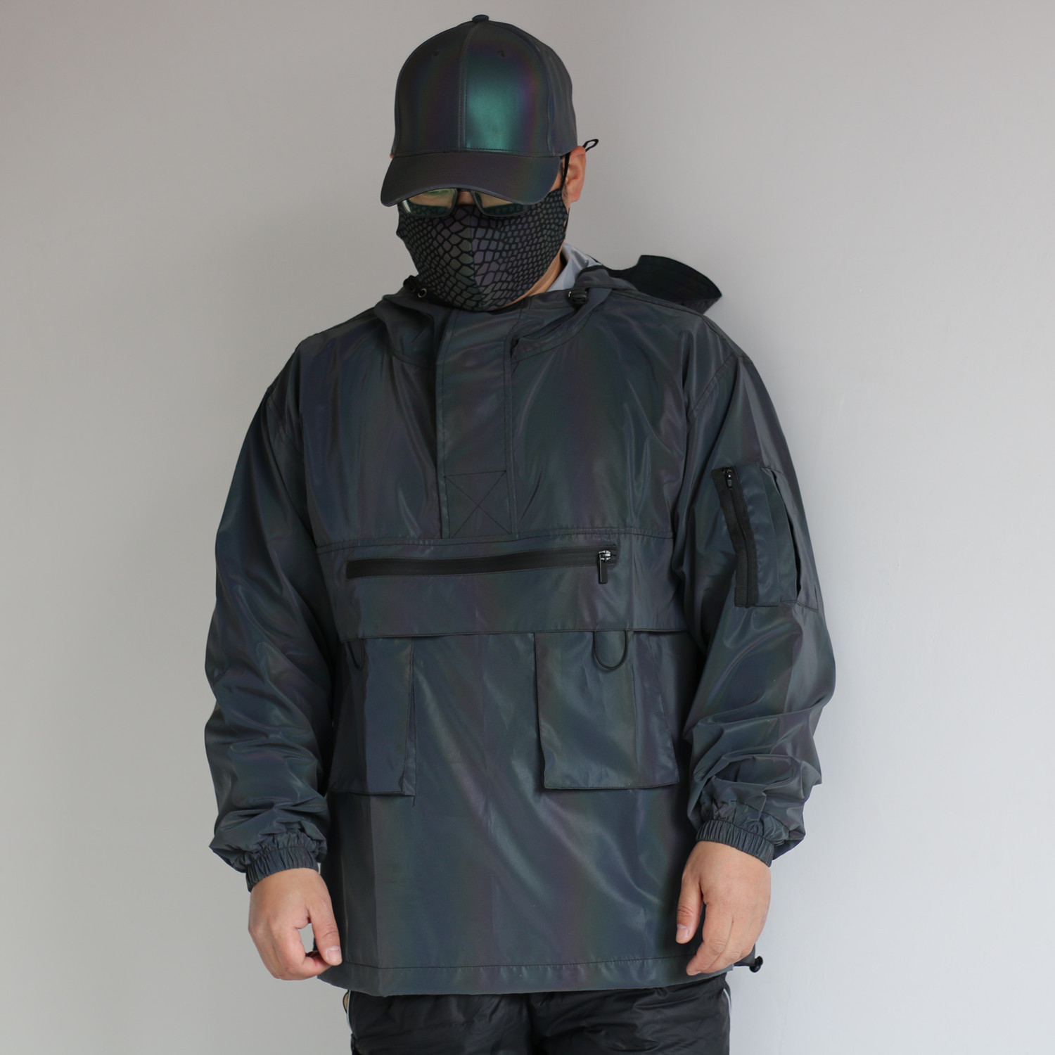 Men's Clothing multi pocket tactical functional style colorful reflective workwear jacket couple loose assault jacket hooded jacket_voghion.com