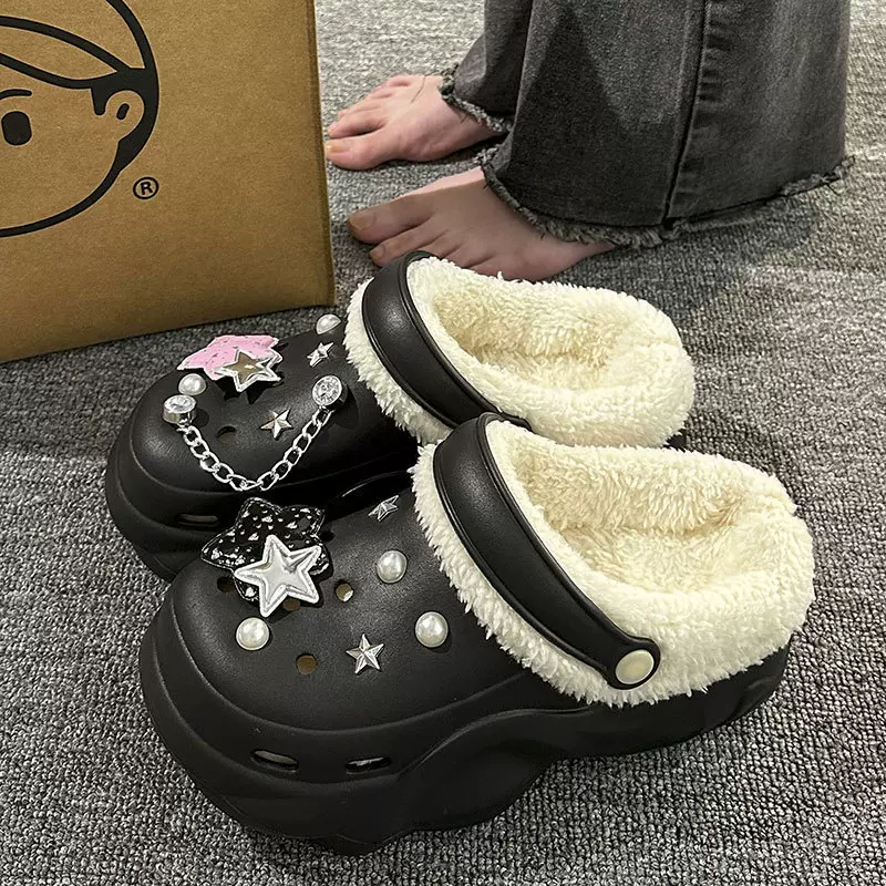 加绒厚底棉鞋女秋冬外穿家居时尚保暖可拆卸棉套潮流女外穿棉鞋