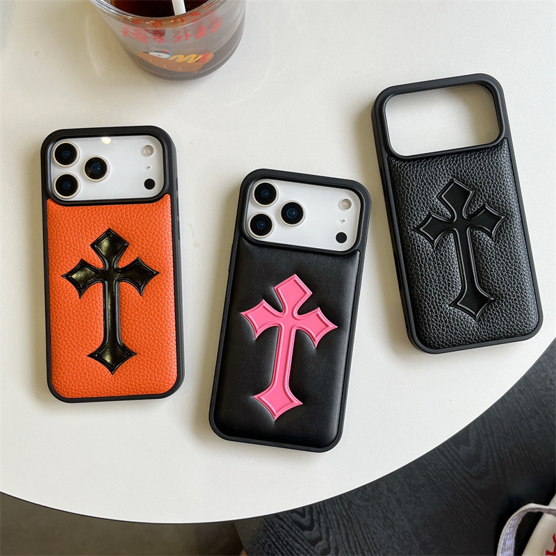Trendy Brand Croxin 17Pro Leather Phone Case for iPhone 16, Cross-Border Cross Design, High-End Anti-Drop Protective Cover