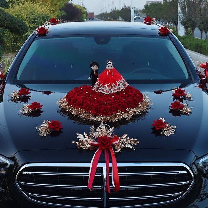 結婚式の車の装飾、フロントフラワー、結婚式の車のセット、クリエイティブなヘッドカーの装飾、フルセットのメーカー|undefined
