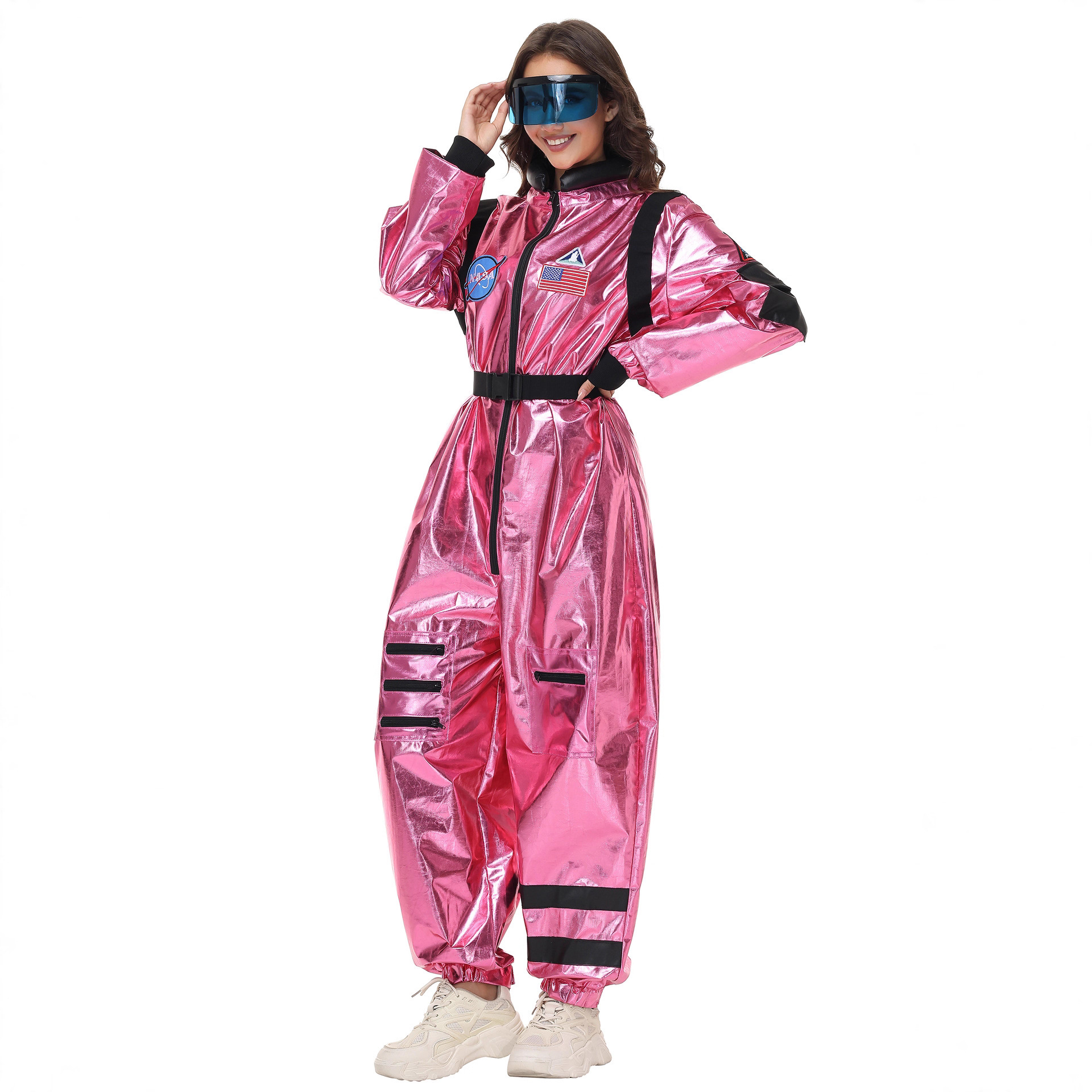 万圣节服装粉色亮面宇航员连体衣 太空服连体装 潮流个性穿搭必备