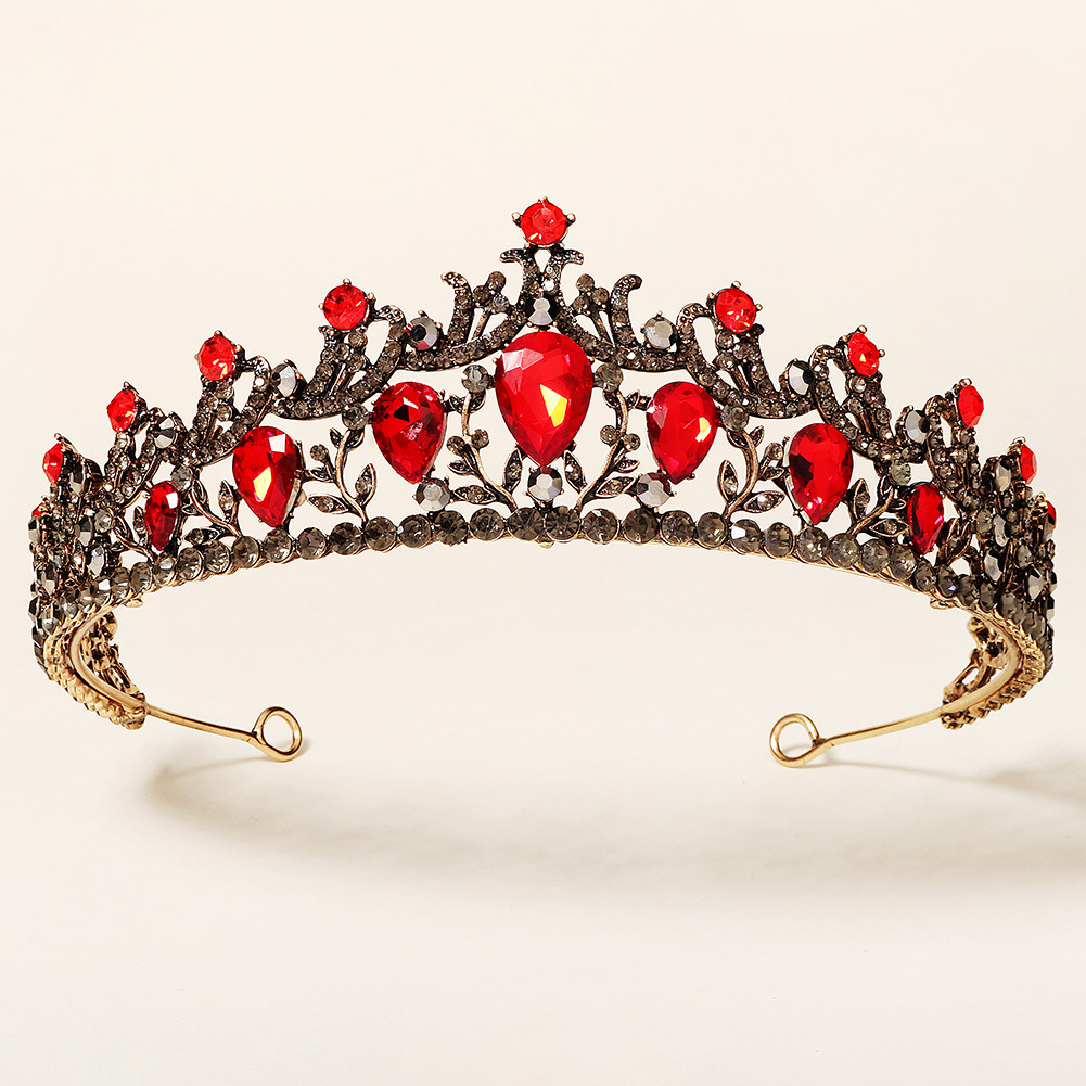 New Style Retro Wedding Alloy Crown Hair Accessories Red Rhinestone Bridal Crown display picture 3