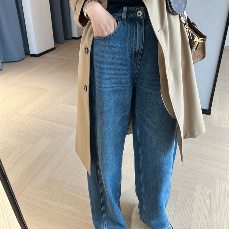 Big Sale Jin Mouth Turkish Fabric Delicate and Drapey High-Waisted Wide-Leg Jeans Straight Pants 005