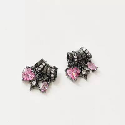 Heart Spacer Beads Handmade | Zərgərlik ara hissələri - gun-black-pink-gemstone