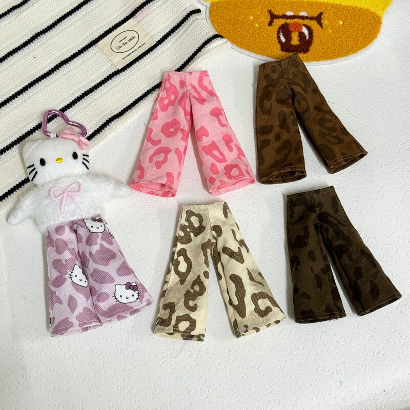 Long-Legged Kitty Pink Leopard Print Jeans Baby Clothes Wide-Leg Pants Doll Replacement Clothes Versatile Baby Clothes Accessories