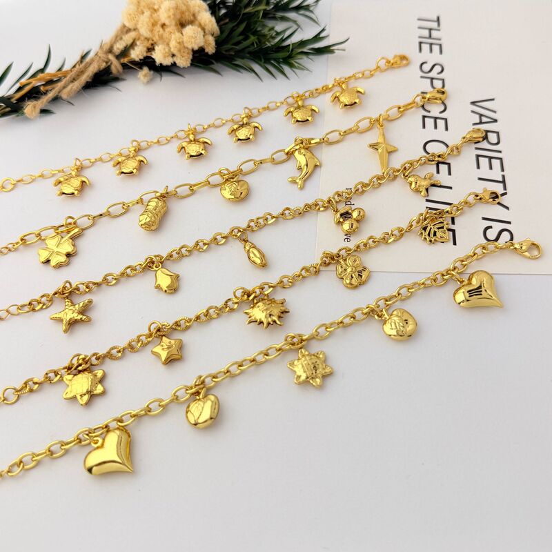 Cross-Border Ocean-Style Stainless Steel Bracelet with Starfish and Fish Pendants, Light Luxury Versatile Women's Stainless Steel Jewelry Wholesale