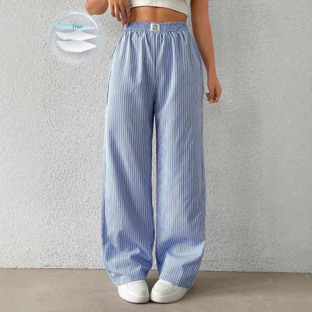 Women's Striped Wide Leg Trousers High Waist Casual Street Fashion Loose Fit American Style 2026 Hot Selling_ecoleips.com