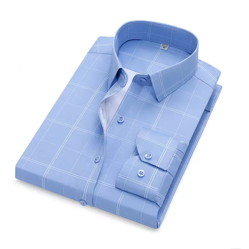 春秋季薄款长袖衬衫男中年商务职业工装男士寸衣加肥大码免烫衬衣