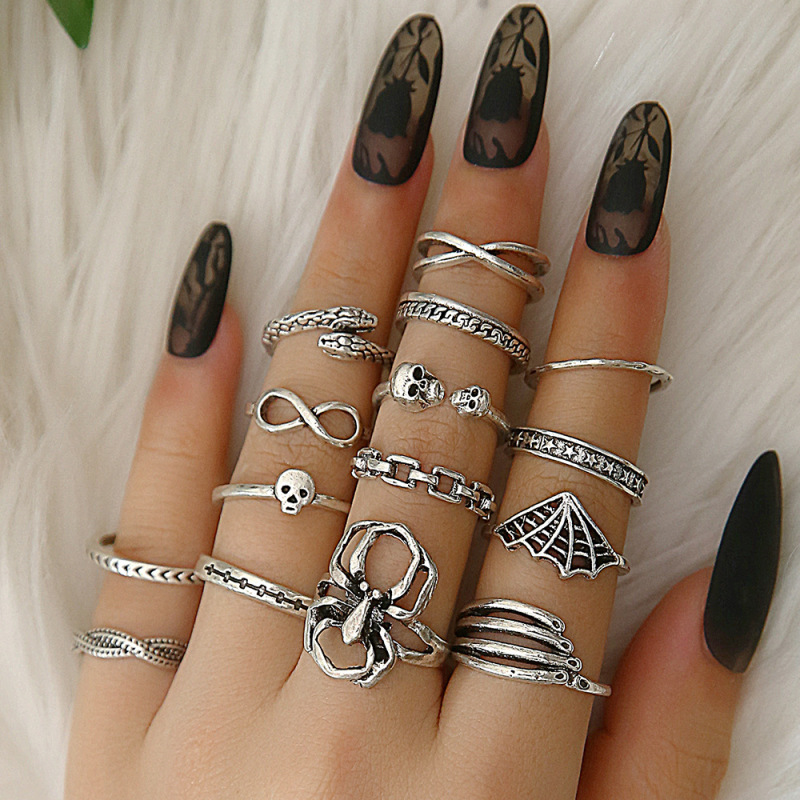 European and American fashion Spider snake palm twist cross irregular cross Star joint ring set 15 pieces