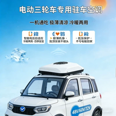 Electric Tricycle with Integrated Cooling and Heating Air Conditioning System, 48V 60V 72V Low-Speed Four-Wheel Electric Car with Small Sunroof (Automotive air conditioning)