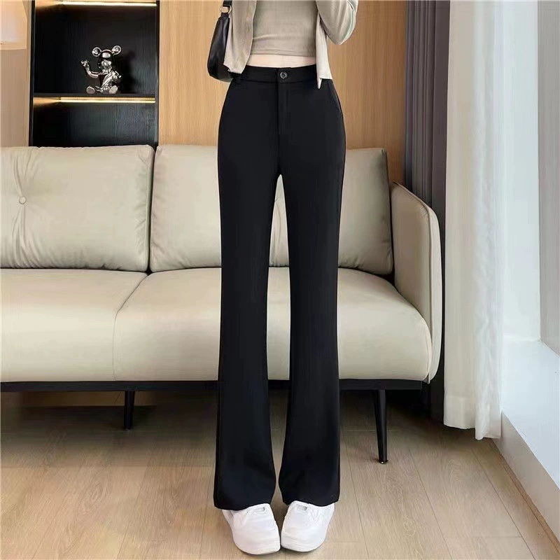 Flared high-waist trousers, women's black elastic stretch, slim casual 2023 autumn/spring