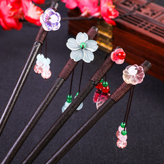 Ancient-style hairpin with tassel and dangling ornament, wooden hairpin, handmade bridal updo accessory for traditional Hanfu attire, vintage and minimalist style—wholesale.