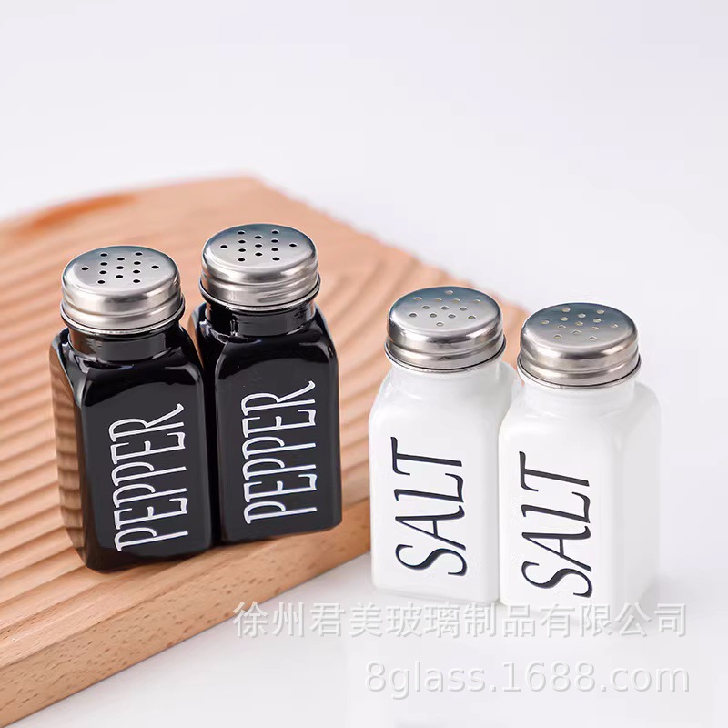 Amazon set blanco y negro botella de asparcha botella de asparcha de cocina botella de pimienta botella de condimentos de vidrio 80 botella de vidrio cuadrada