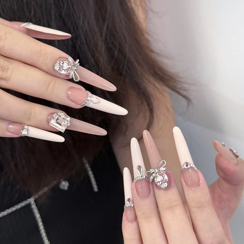 Z-191 Milk White High French False Nails Long Tip Cross-Border Flash Diamond Light Luxury French Elegant 24 Pieces Wearable Nails Wholesale Z-191 Milk White High French False Nails Long Tip Cross-Border Flash Diamond Light Luxury French Elegant 24 Pieces Wearable Nails Wholesale