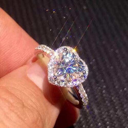 Live supply of high-end simulated moissanite open ring women's heart-shaped diamond ring women's adjustable ring gift