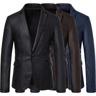 2025 New Fashion Slim Fit Leather Suit Men's Leather Jacket Casual Small Suit Men's Korean Style Popular Jacket Trendy