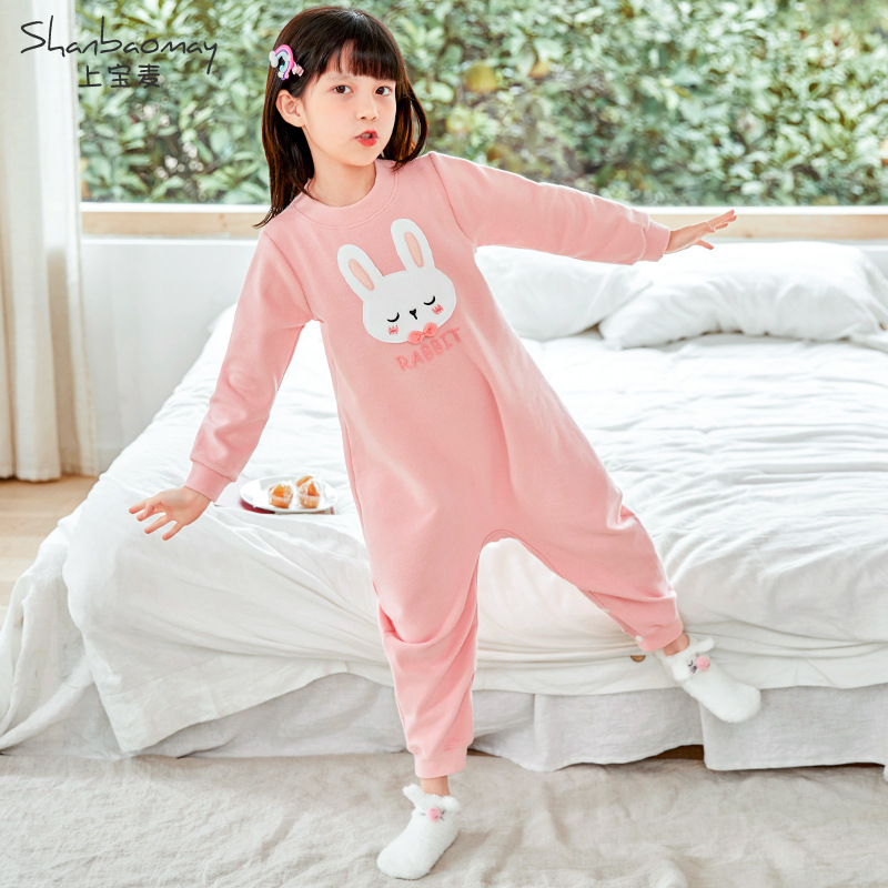 바오 마이 가을과 겨울 어린이 한 몸 잠옷 면화 패딩 어린이 잠옷 집 옷 따뜻한 안티 킥 배꼽 보호