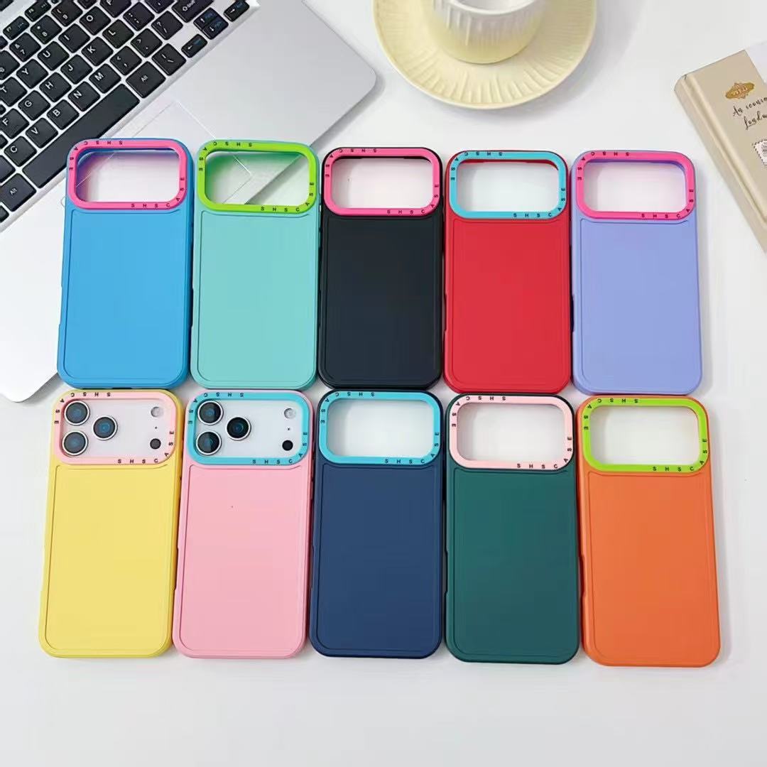 Foreign Trade Cross-Border Applicable Iphone17Promax Contrasting Color Skin-Feel Lanyard Mobile Phone Case Apple 15 Photo Frame Protective Cover
