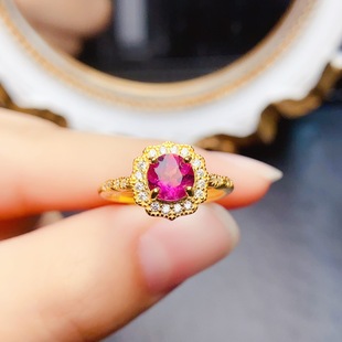 New natural powder topa ring S925 silver inlaid main stone 6*6mm Joker net red explosions women's jewelry wholesale