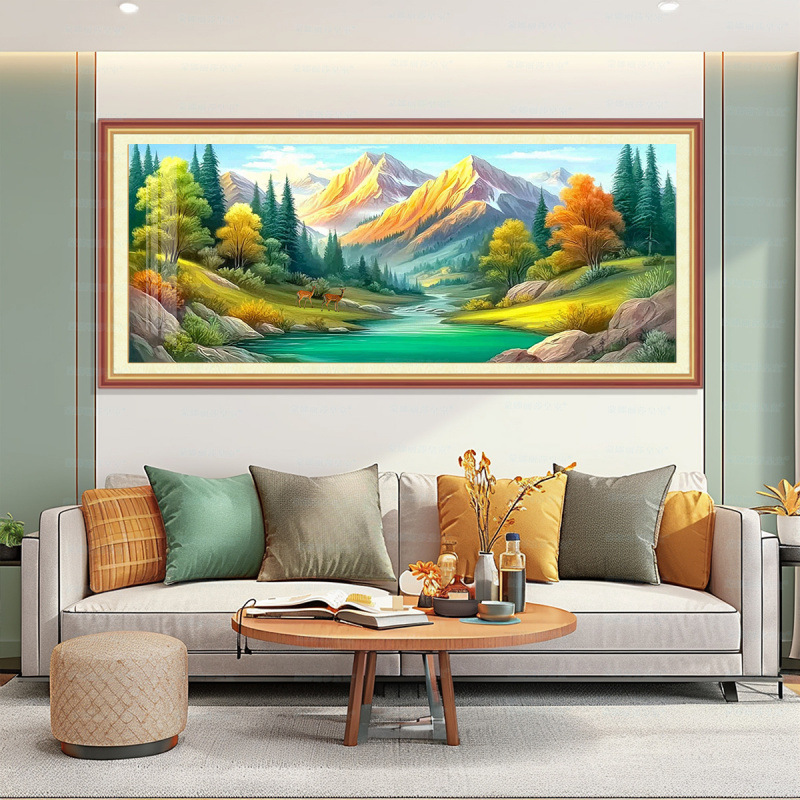 [Algodón importado] Mona Lisa real bordado cruzado con la espalda de Jinshan-Shui Liujiaoqiang paisaje bordado de hilo moderno image 4