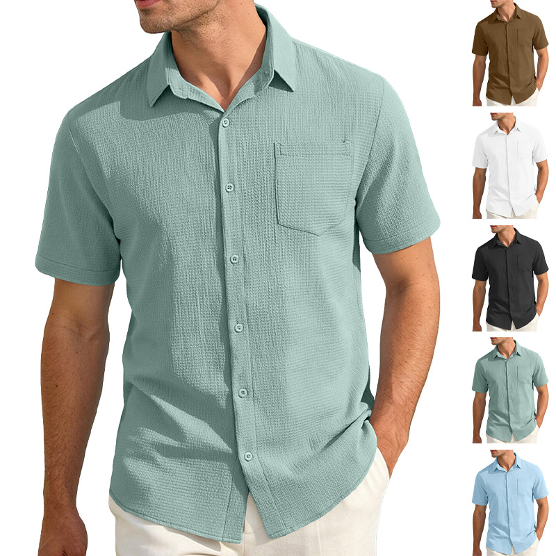 Herren Sommer Freizeithemd Einfarbig Mit Tasche Und Kragen_voghion.com