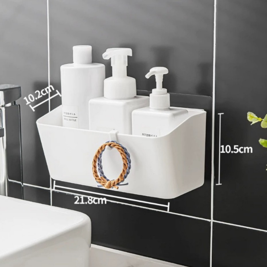 Estante de almacenamiento para baño, estante de pared sin taladro para cosméticos y artículos de aseo, estante de almacenamiento con drenaje para lavabo.