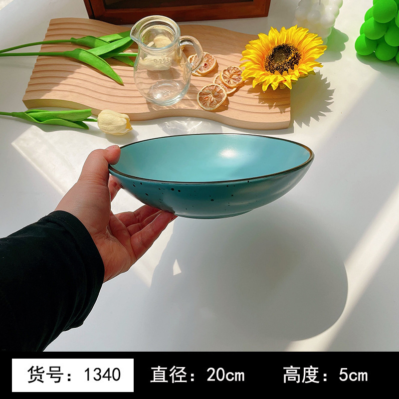 8英寸浅黄色釉下彩植物花卉图案北欧风格汤盘陶瓷餐具 8英寸汤B&|undefined