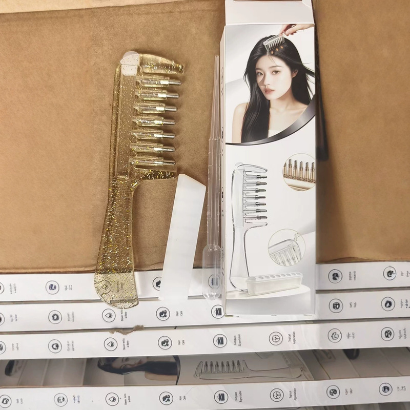 [in Stock] Transparent Liquid Dispensing Comb with Roller Balls, Hair Growth and Care Liquid Comb, Home Use Scalp Massage Comb