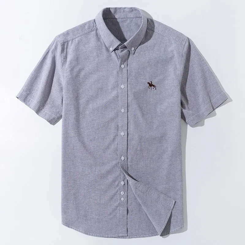 Summer 100 Cotton Men's Shirt Short Sleeve Striped Shirt Oxford Textile Business Casual Cotton Men's Clothing