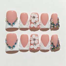纯手工鸭嘴款穿戴甲新款3D立体雕花穿假指甲批发press on nails