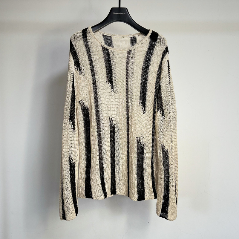 【Cp】Designer Women's Clothing Boutique Genuine Imported Yarn Retro Hollow-Out Striped Knit Lazy Long-Sleeve Top 【Cp】Designer Women's Clothing Boutique Genuine Imported Yarn Retro Hollow-Out Striped Knit Lazy Long-Sleeve Top
