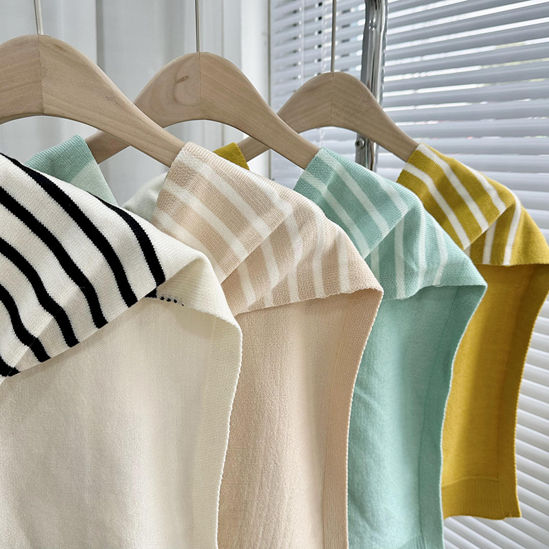 Primavera y otoño tejido a rayas cruzadas pequeñas sopales de cuello decoración delgada hombro de collar falso cardigan nudo