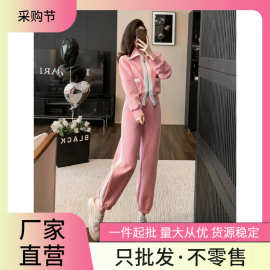 可爱甜美风少女盐系休闲套装女秋季时尚开衫翻领上衣束脚裤两件套