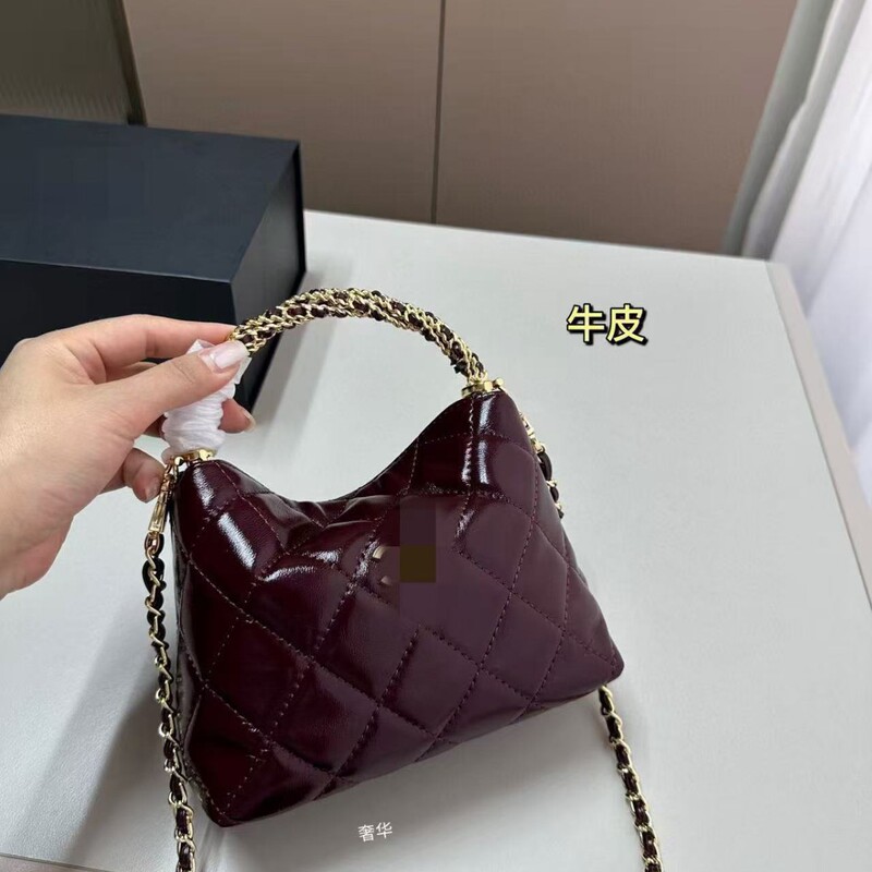 Diamond-Pattern Chain Hobo Cross-Handle Bag Trendy Women's Bag Single Shoulder Crossbody Bag Vintage Oil Wax Sheepskin Bucket Bag Diamond-Pattern Chain Hobo Cross-Handle Bag Trendy Women's Bag Single Shoulder Crossbody Bag Vintage Oil Wax Sheepskin Bucket Bag