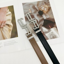 网红巴黎B家男女士皮带腰带宽字母皮带水钻对板休闲气质腰封双B扣