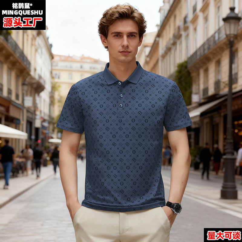 2025 Summer Men's Loose Casual Printed Casual Lapel Export Tops Polo Shirt New Fashion Short Sleeves