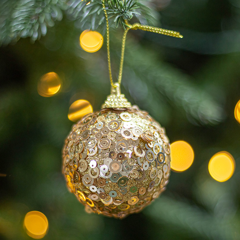 6cm8 Champagne oro pequeña bola de Navidad bola de espuma de lentejuelas decoración de vacaciones de Navidad bola colgante centro comercial casa bola colgante