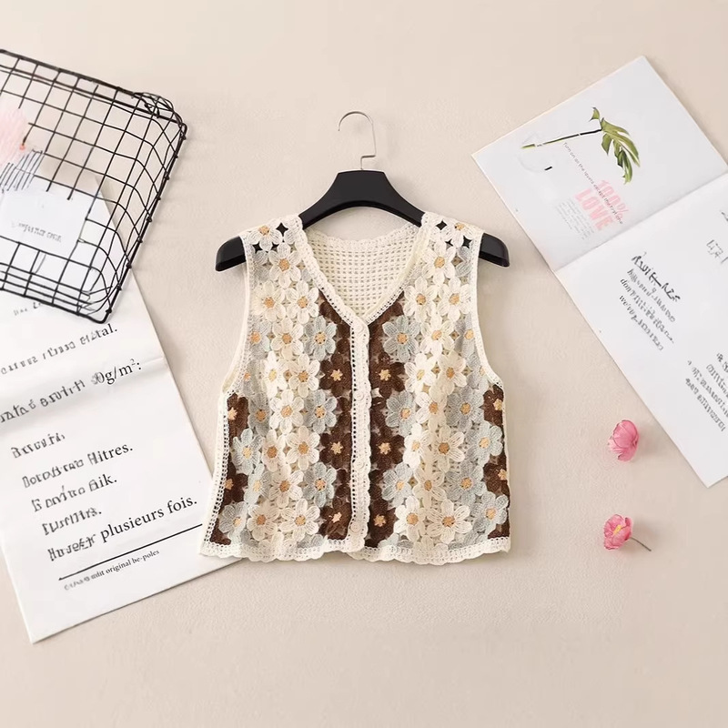 Spring New Bohemian Style Thin V-Neck Hollow-Out Knitted Cardigan Loose Slimming Women's Top Vest Spring New Bohemian Style Thin V-Neck Hollow-Out Knitted Cardigan Loose Slimming Women's Top Vest