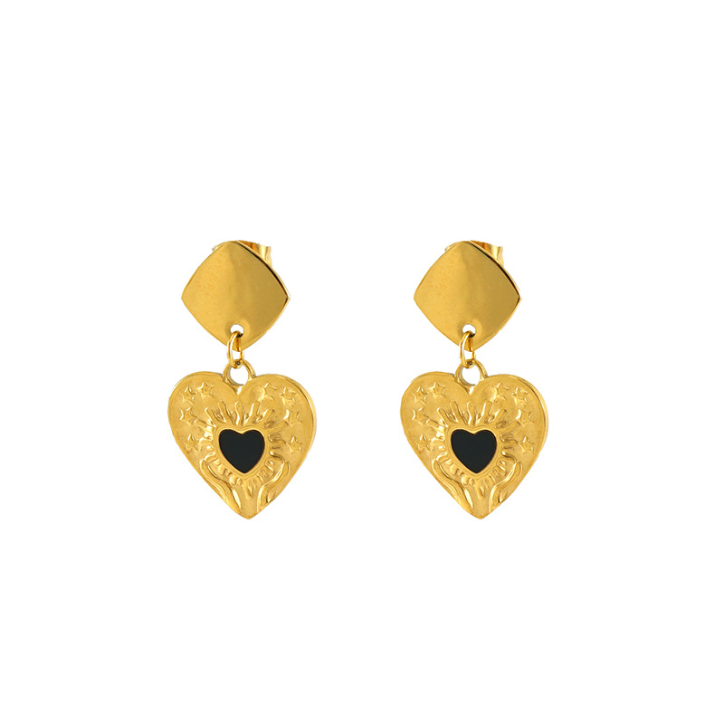 Pendientes de amor de aceite de goteo de lujo ligero de nuevo estilo, personalidad de moda femenina, colgante de corazón de melocotón, pendientes chapados en oro de 18 quilates, fabricante de sensación de alta gama