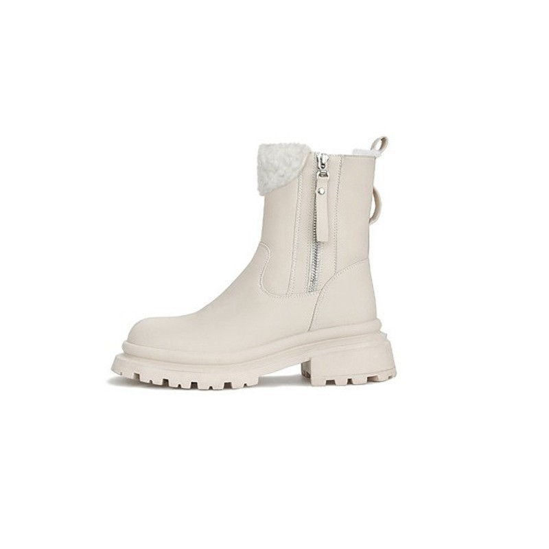 Grape Mom invierno nuevo estilo fondo grueso cremallera lateral cordero lana botas de nieve terciopelo grueso tacón grueso botas Martin