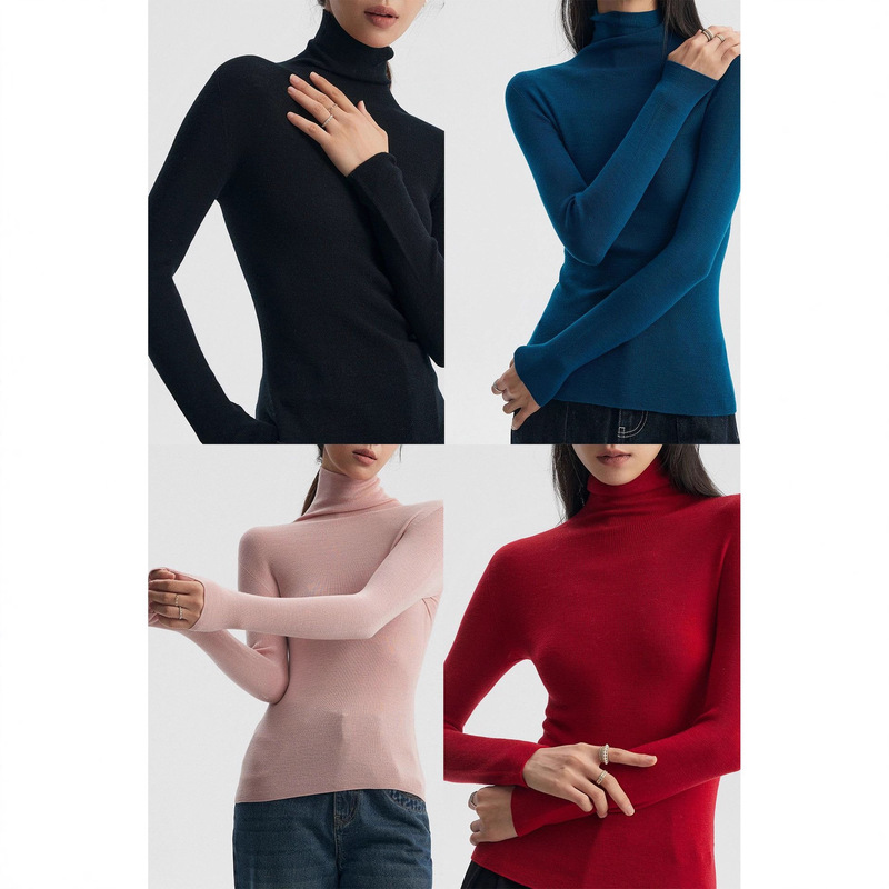 Showyee/Xiuye Australian Jin Loo% Merino Wool Mercerized 0-Piece Slim Fit Base High-Neck Wool Sweater